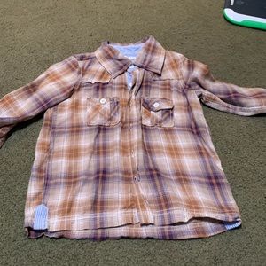 Boys Brown plaid button down shirt